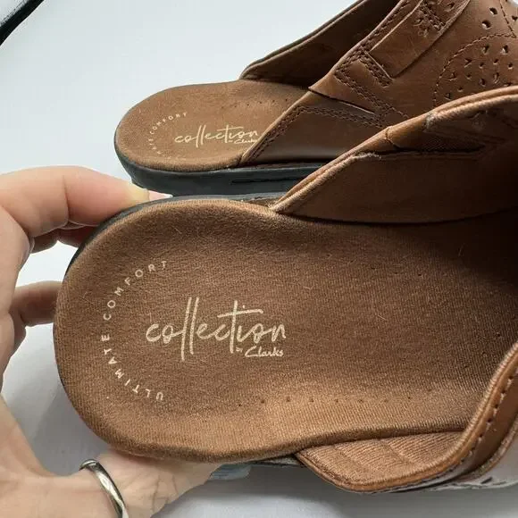 Clarks Brown Leather Patty Renata Slip On Mules Size 10 - Picture 7 of 8